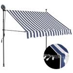 vidaXL Copertină retractabilă manual cu LED, albastru & alb, 150 cm