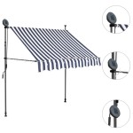 vidaXL Copertină retractabilă manual cu LED, albastru & alb, 150 cm