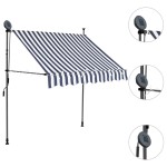 vidaXL Copertină retractabilă manual cu LED, albastru & alb, 200 cm