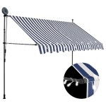vidaXL Copertină retractabilă manual cu LED, albastru & alb, 250 cm