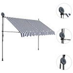 vidaXL Copertină retractabilă manual cu LED, albastru & alb, 250 cm