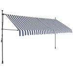 vidaXL Copertină retractabilă manual cu LED, albastru & alb, 350 cm