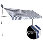 vidaXL Copertină retractabilă manual cu LED, albastru & alb, 350 cm