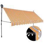 vidaXL Copertină retractabilă manual cu LED, galben & albastru, 350 cm