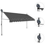 vidaXL Copertină retractabilă manual cu LED, antracit, 350 cm vidaXL Copertină retractabilă manual cu LED, antracit, 350 cm