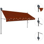 vidaXL Copertină retractabilă manual cu LED, portocaliu & maro, 350 cm