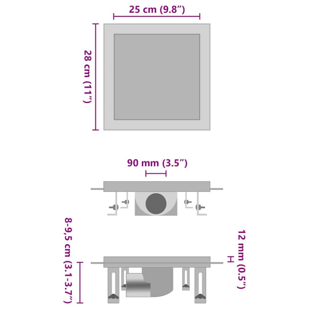 vidaXL Rigolă de duș capac plat gresie 2-în-1 28x28 cm oțel inoxidabil