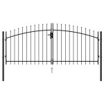 vidaXL Poartă de gard cu ușă dublă vârf ascuțit negru 3x1,25 m oțel