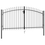 vidaXL Poartă de gard cu ușă dublă & vârf ascuțit negru 3 x 1,5 m oțel