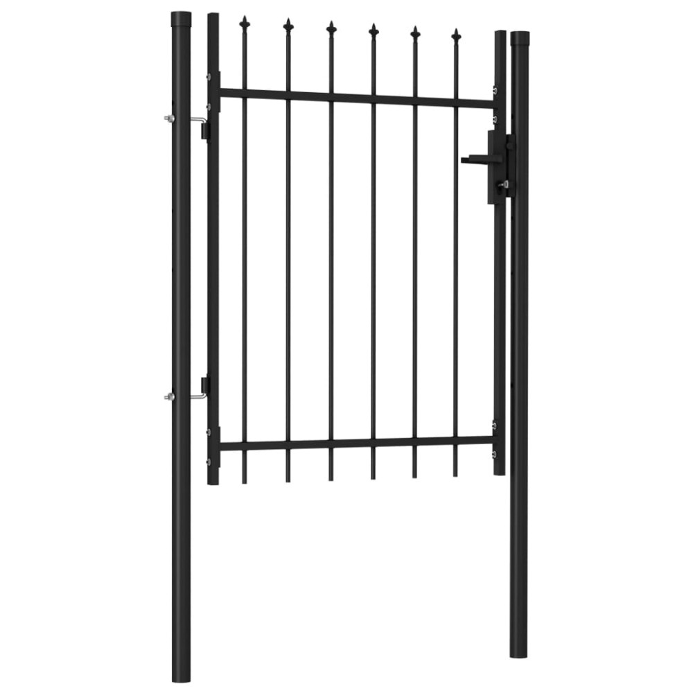 vidaXL Poartă de gard, o ușă, cu vârf suliță, negru, 1 x 1,2 m, oțel