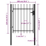 vidaXL Poartă de gard, o ușă, cu vârf suliță, negru, 1 x 1,2 m, oțel vidaXL Poartă de gard, o ușă, cu vârf suliță, negru, 1 x 1,2 m, oțel