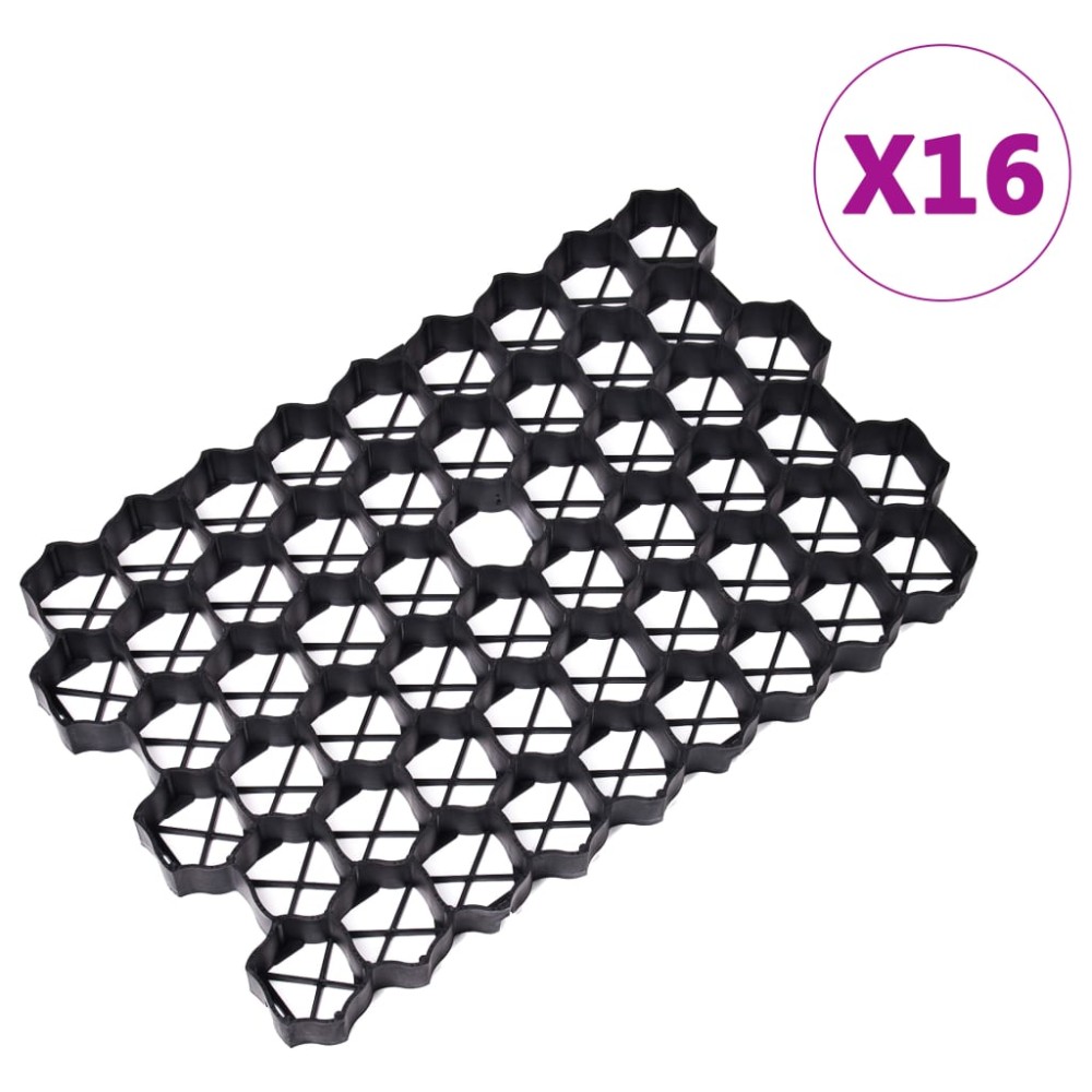 vidaXL Grilaje de gazon, 16 buc., negru, 60x40x3 cm, plastic