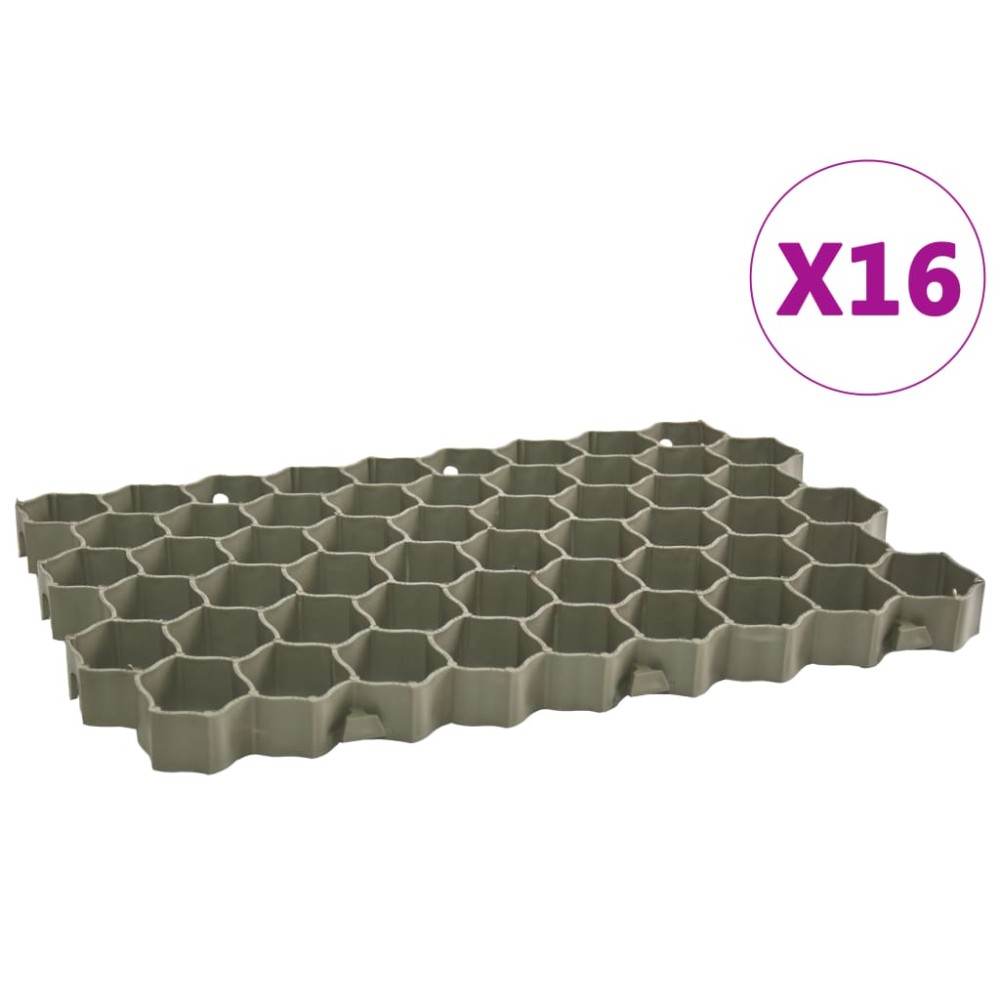vidaXL Grilaje de gazon, 16 buc., verde, 60 x 40 x 3 cm, plastic