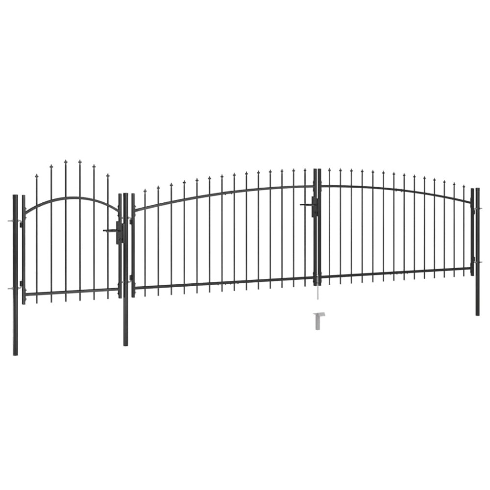 vidaXL Poartă gard pentru grădină cu vârf suliță, negru 5 x 1,5 m