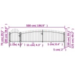 vidaXL Poartă gard pentru grădină cu vârf suliță, negru 5 x 1,5 m