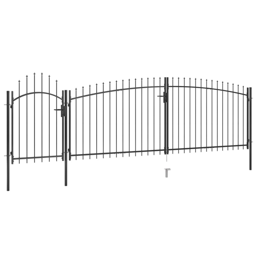 vidaXL Poartă gard pentru grădină cu vârf suliță, negru, 5 x 2 m
