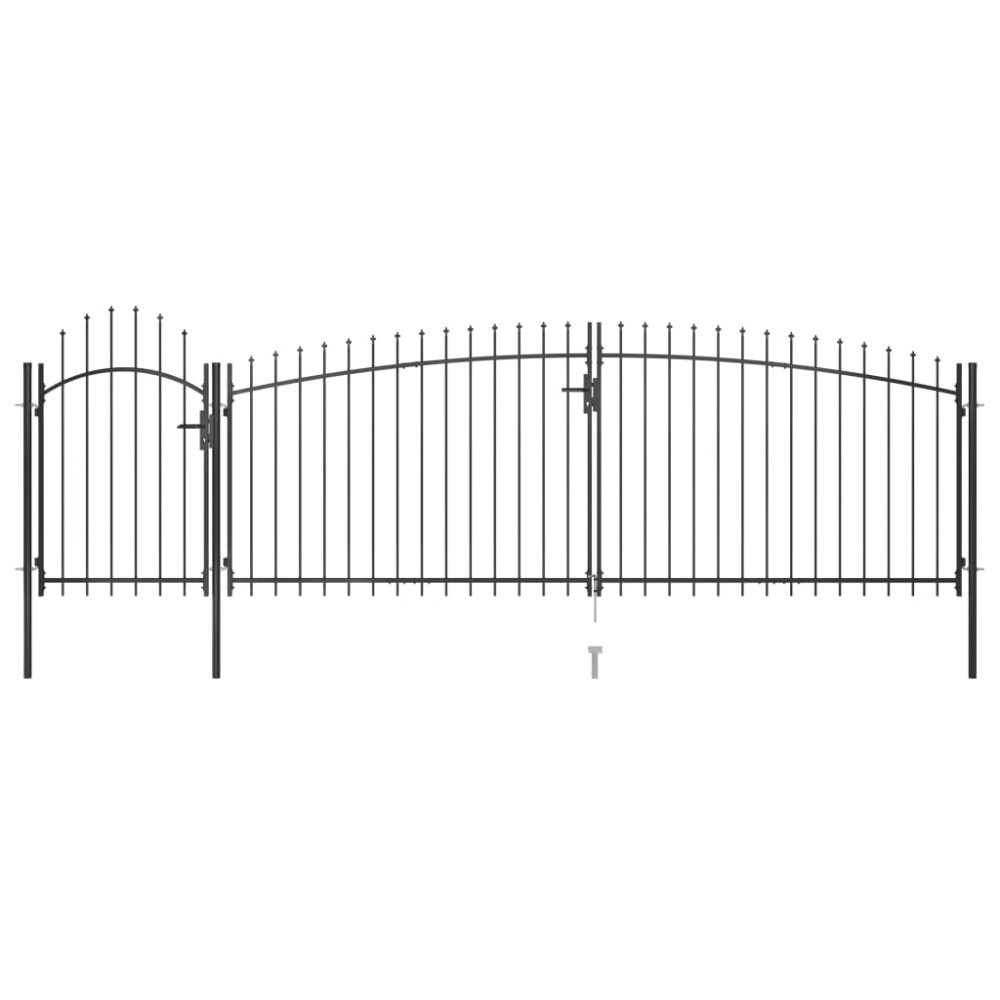 vidaXL Poartă gard pentru grădină cu vârf suliță, negru, 5 x 2 m
