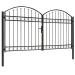 vidaXL Poartă de gard dublă cu arcadă, negru, 300 x 175 cm, oțel vidaXL Poartă de gard dublă cu arcadă, negru, 300 x 175 cm, oțel