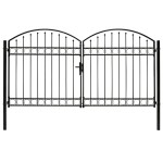 vidaXL Poartă de gard dublă cu arcadă, negru, 300 x 175 cm, oțel vidaXL Poartă de gard dublă cu arcadă, negru, 300 x 175 cm, oțel
