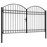 vidaXL Poartă de gard dublă cu vârf în arcadă, negru, 300x200 cm, oțel vidaXL Poartă de gard dublă cu vârf în arcadă, negru, 300x200 cm, oțel