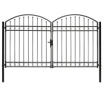 vidaXL Poartă de gard dublă cu vârf în arcadă, negru, 300x200 cm, oțel vidaXL Poartă de gard dublă cu vârf în arcadă, negru, 300x200 cm, oțel
