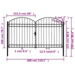 vidaXL Poartă de gard dublă cu vârf în arcadă, negru, 300x200 cm, oțel vidaXL Poartă de gard dublă cu vârf în arcadă, negru, 300x200 cm, oțel