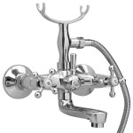 vidaXL Baterie cadă cu 2 robinete + Deviator duș de mână Chrome Retro vidaXL Baterie cadă cu 2 robinete + Deviator duș de mână Chrome Retro