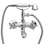 vidaXL Baterie cadă cu 2 robinete + Deviator duș de mână Chrome Retro vidaXL Baterie cadă cu 2 robinete + Deviator duș de mână Chrome Retro
