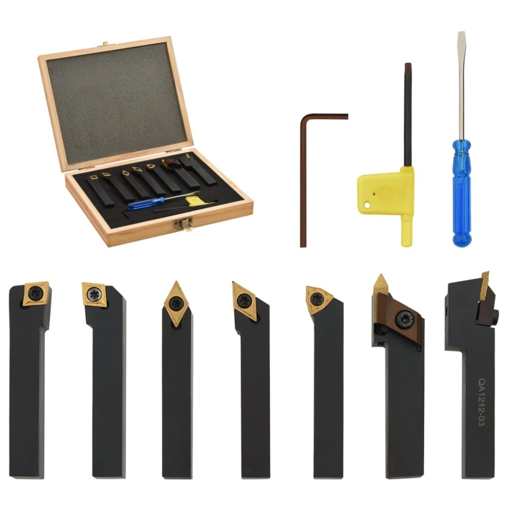 vidaXL Set unelte de strunjire indexabile, 12 piese, 12 x 12 mm, 80 mm