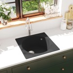 vidaXL Chiuvetă de bucătărie cu orificiu de preaplin, negru, granit vidaXL Chiuvetă de bucătărie cu orificiu de preaplin, negru, granit