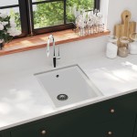 vidaXL Chiuvetă de bucătărie cu orificiu de preaplin, alb, granit vidaXL Chiuvetă de bucătărie cu orificiu de preaplin, alb, granit