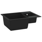 vidaXL Chiuvetă bucătărie dublă cu orificiu de preaplin, negru, granit vidaXL Chiuvetă bucătărie dublă cu orificiu de preaplin, negru, granit