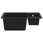 vidaXL Chiuvetă bucătărie dublă cu orificiu de preaplin, negru, granit vidaXL Chiuvetă bucătărie dublă cu orificiu de preaplin, negru, granit