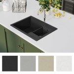 vidaXL Chiuvetă bucătărie dublă cu orificiu de preaplin, negru, granit vidaXL Chiuvetă bucătărie dublă cu orificiu de preaplin, negru, granit