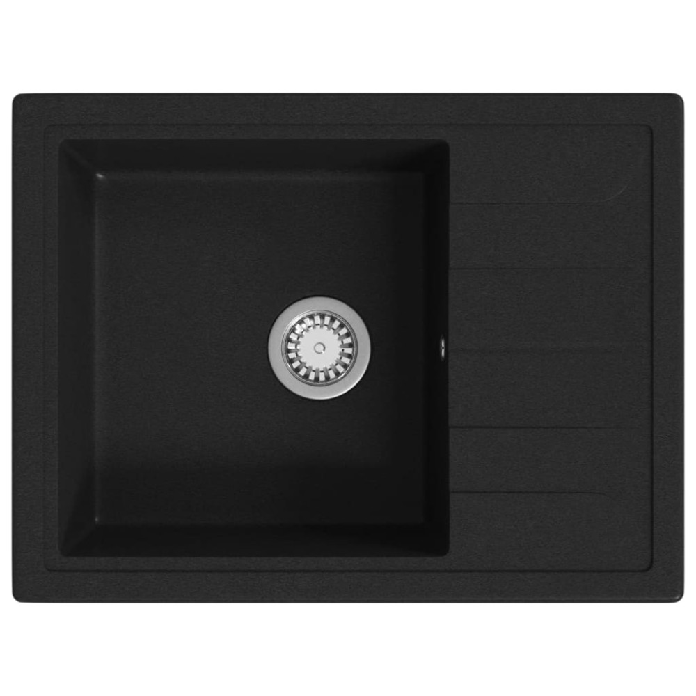 vidaXL Chiuvetă de bucătărie cu orificiu de preaplin, negru, oval, granit
