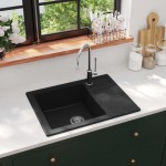 vidaXL Chiuvetă de bucătărie cu orificiu de preaplin, negru, oval, granit vidaXL Chiuvetă de bucătărie cu orificiu de preaplin, negru, oval, granit