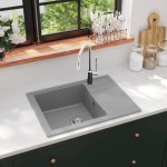 vidaXL Chiuvetă de bucătărie cu orificiu de preaplin, gri, oval, granit vidaXL Chiuvetă de bucătărie cu orificiu de preaplin, gri, oval, granit
