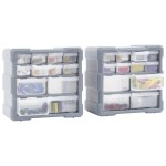 vidaXL Organizatoare cu 12 sertare, 2 buc., 26,5 x 16 x 26 cm