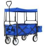 vidaXL Cărucior manual pliabil cu copertină, albastru, oțel vidaXL Cărucior manual pliabil cu copertină, albastru, oțel