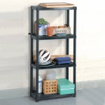 vidaXL Raft de depozitare cu 4 polițe, negru, 61x30,5x130 cm, plastic vidaXL Raft de depozitare cu 4 polițe, negru, 61x30,5x130 cm, plastic