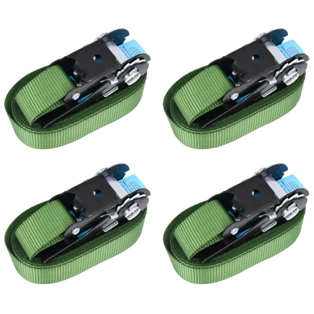 vidaXL Chingi de fixare cu clichet, 4 buc., verde, 6 m, 800 daN