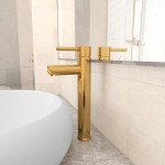 vidaXL Baterie mixer de baie, auriu, 12x30 cm vidaXL Baterie mixer de baie, auriu, 12x30 cm