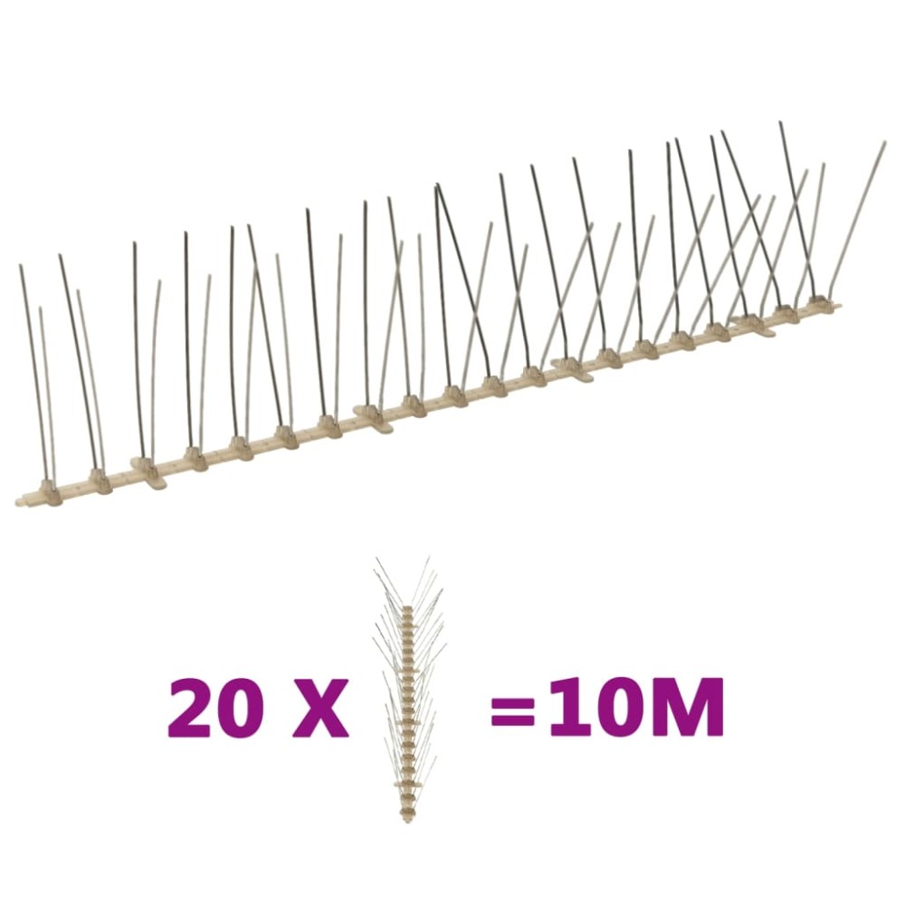 vidaXL Set bandă cu țepi antipăsări cu 4 rânduri 20 buc. plastic 10 m