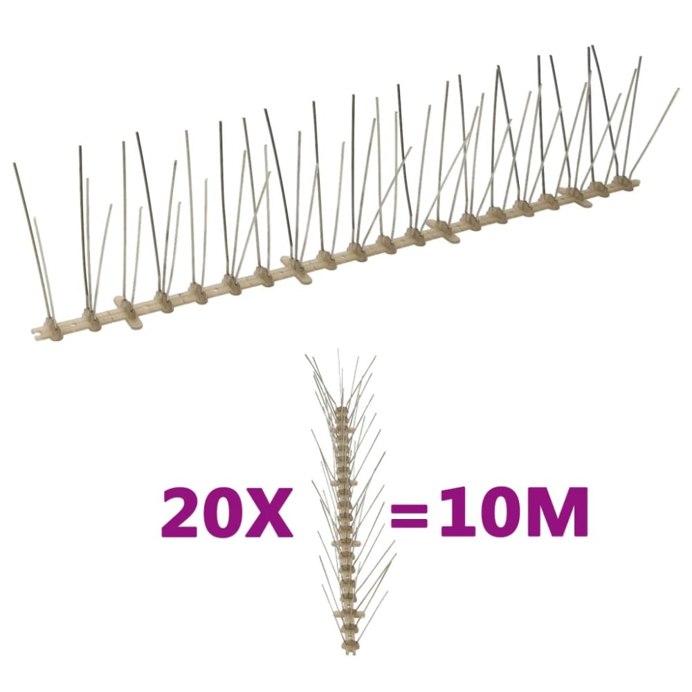 vidaXL Set bandă cu țepi antipăsări cu 5 rânduri 20 buc. plastic 10 m