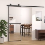 vidaXL Ușă glisantă, negru, 76x205 cm, aluminiu și sticlă ESG
