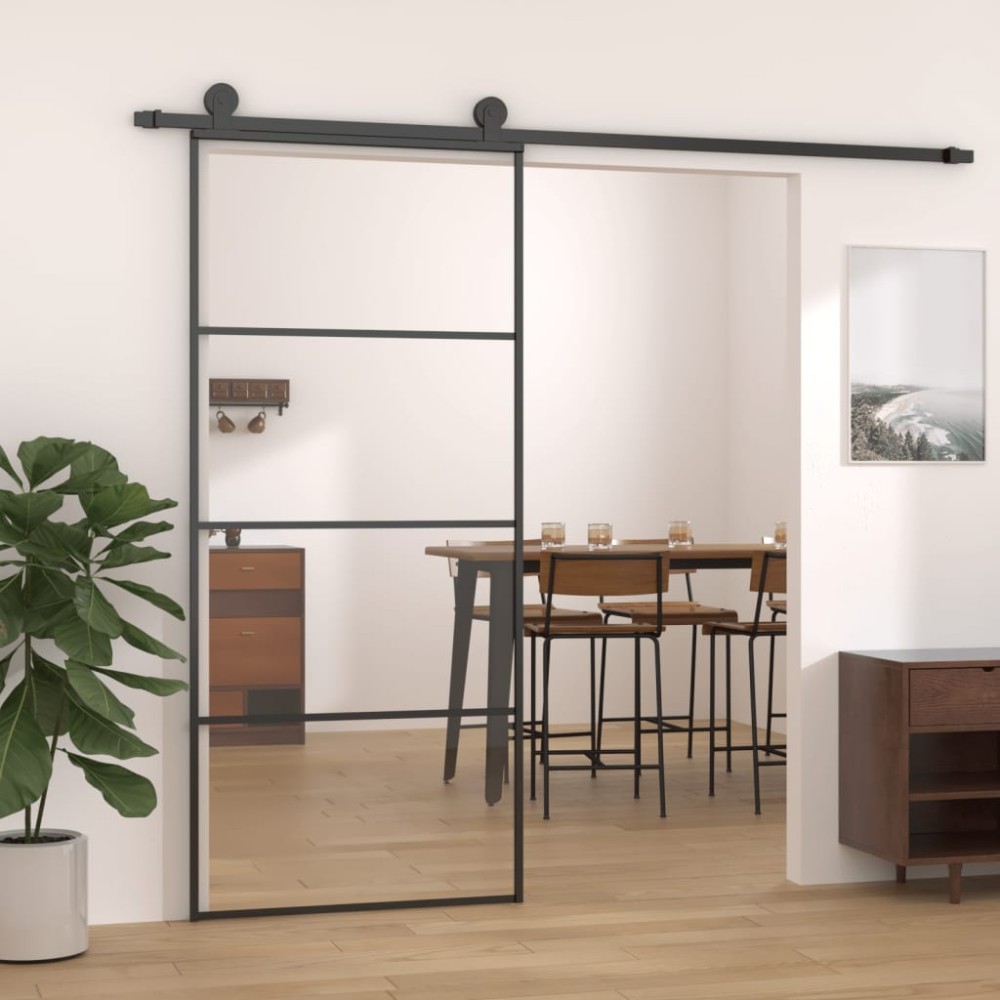 vidaXL Ușă glisantă, negru, 90x205 cm, aluminiu și sticlă ESG
