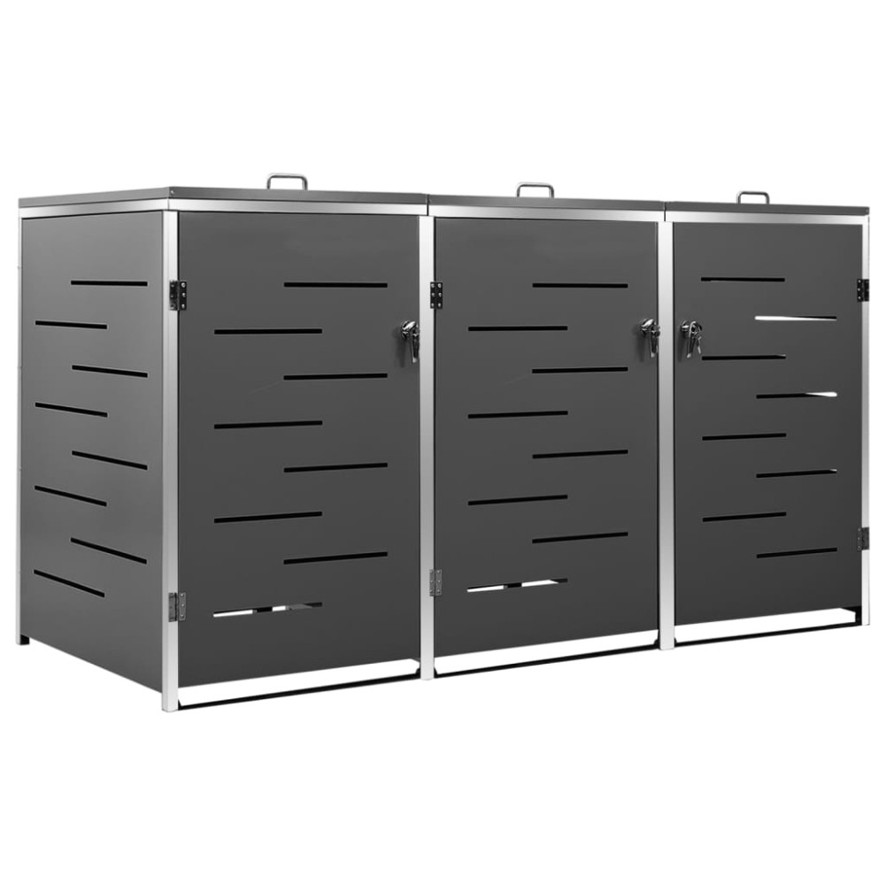 vidaXL Magazie pentru trei pubele, 207x77,5x112,5 cm, oțel inoxidabil