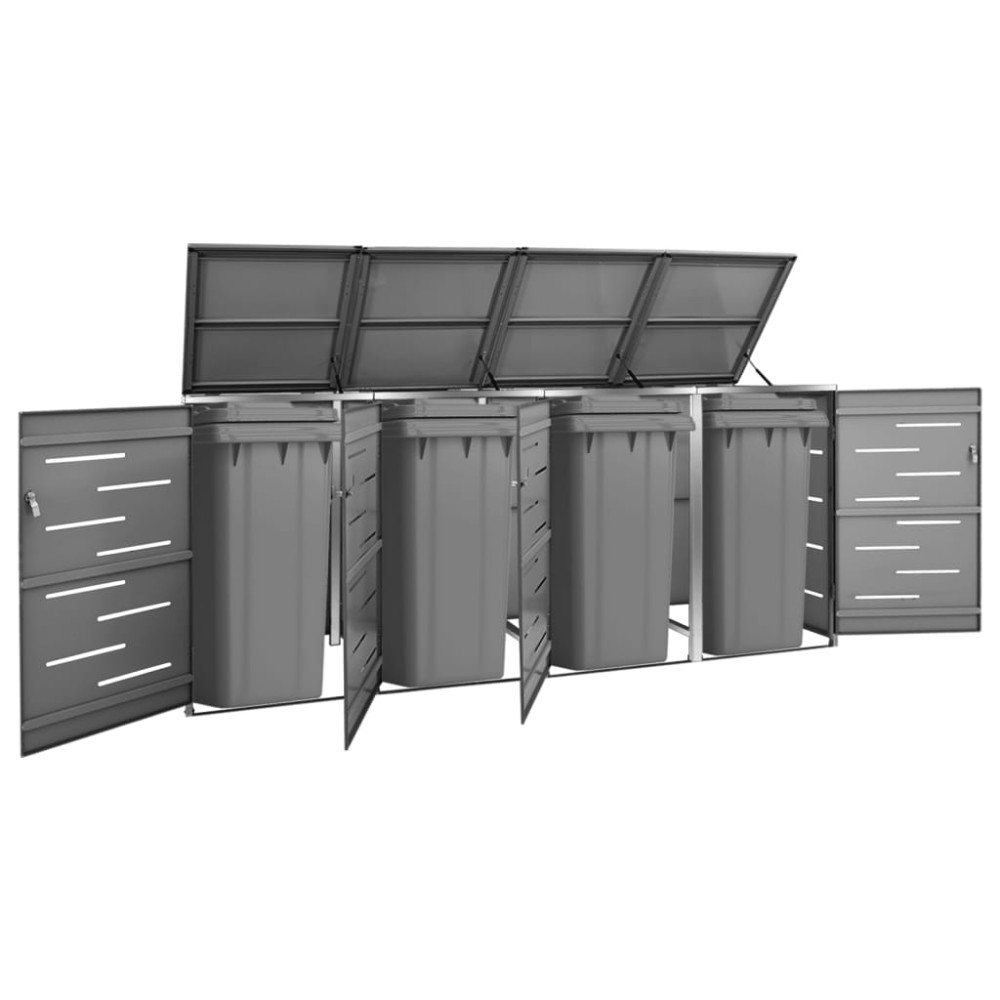 vidaXL Magazie pentru patru pubele 276,5x77,5x112,5 cm oțel inoxidabil
