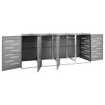 vidaXL Magazie pentru patru pubele 276,5x77,5x112,5 cm oțel inoxidabil vidaXL Magazie pentru patru pubele 276,5x77,5x112,5 cm oțel inoxidabil