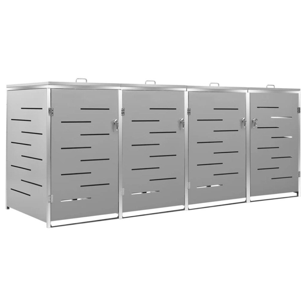 vidaXL Magazie pentru patru pubele 276,5x77,5x112,5 cm oțel inoxidabil